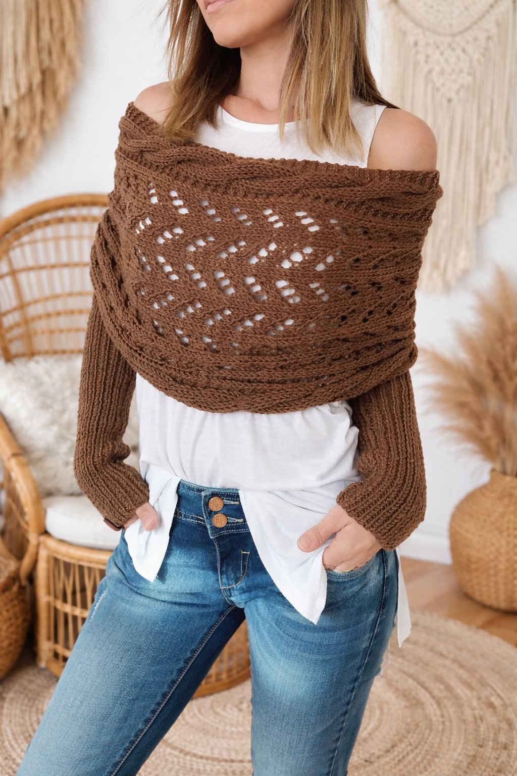 Twisted Hollow Knit Wrap