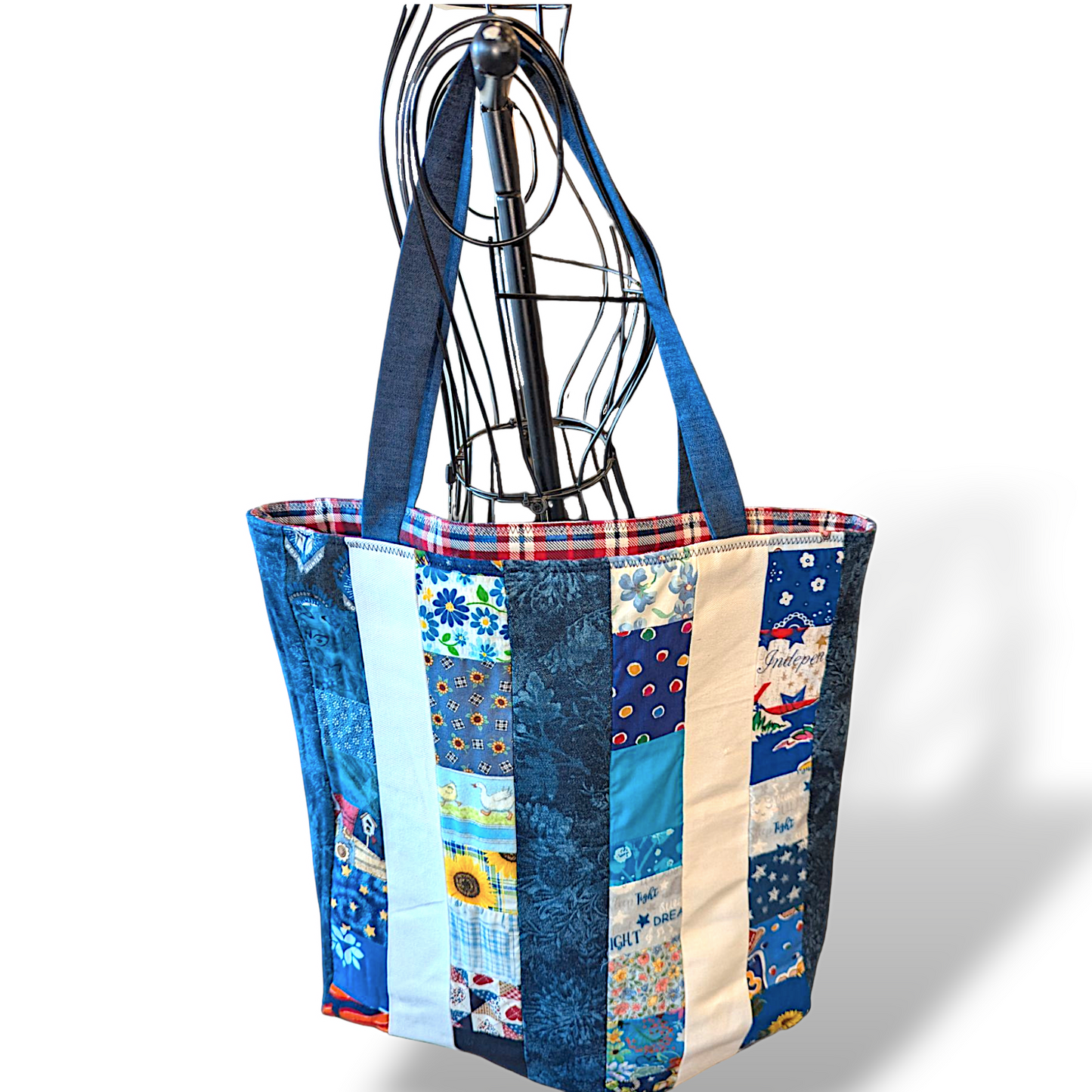 Navy Blue & White XL Quilted Tote Bag