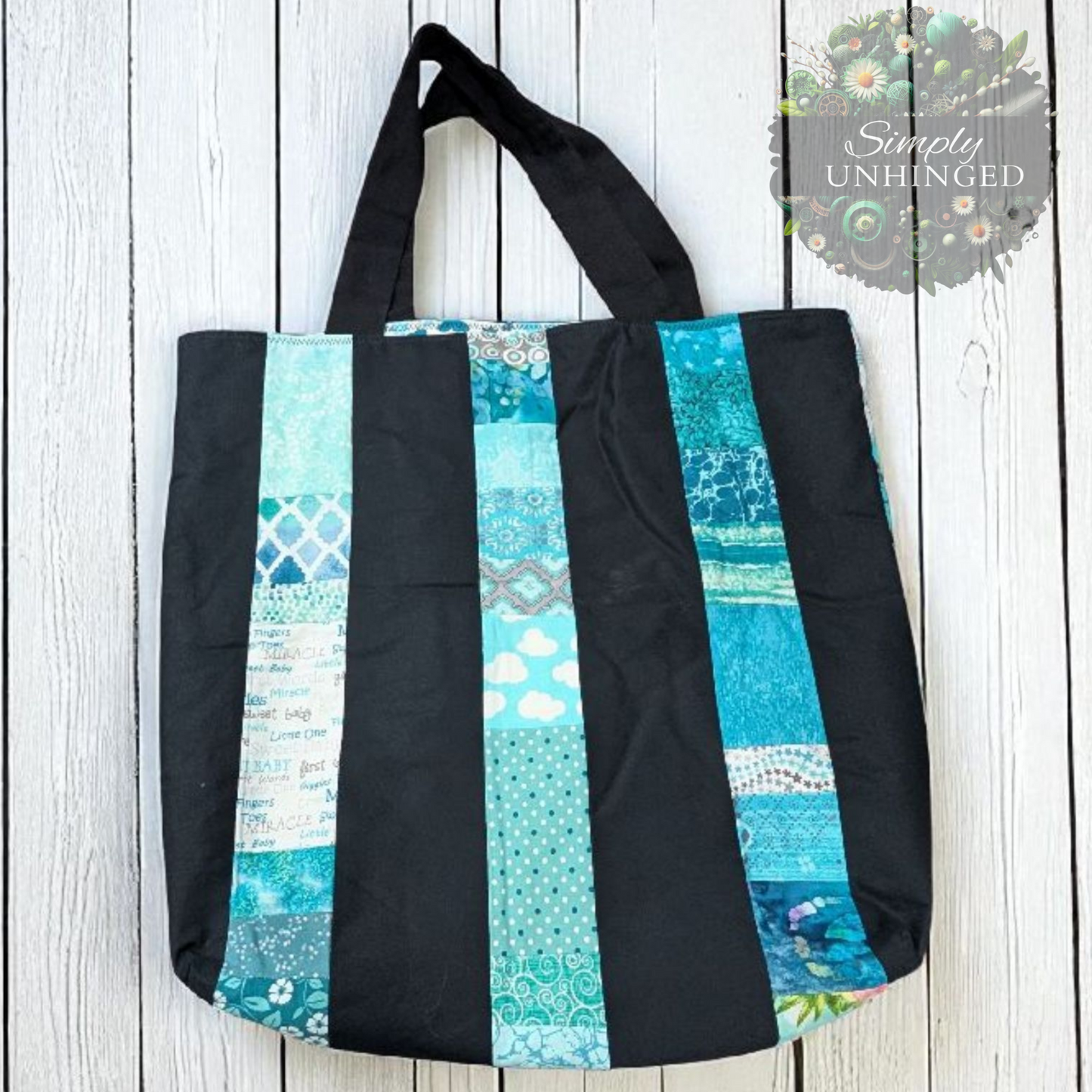 Turquoise Blue & Black XL Quilted Tote Bag