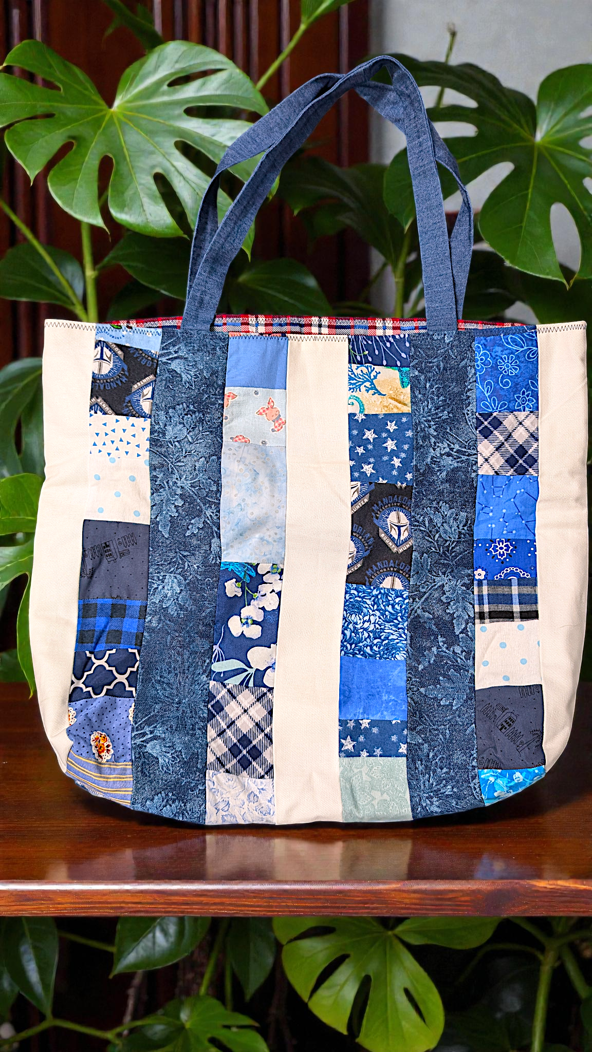 Navy Blue & White XL Quilted Tote Bag