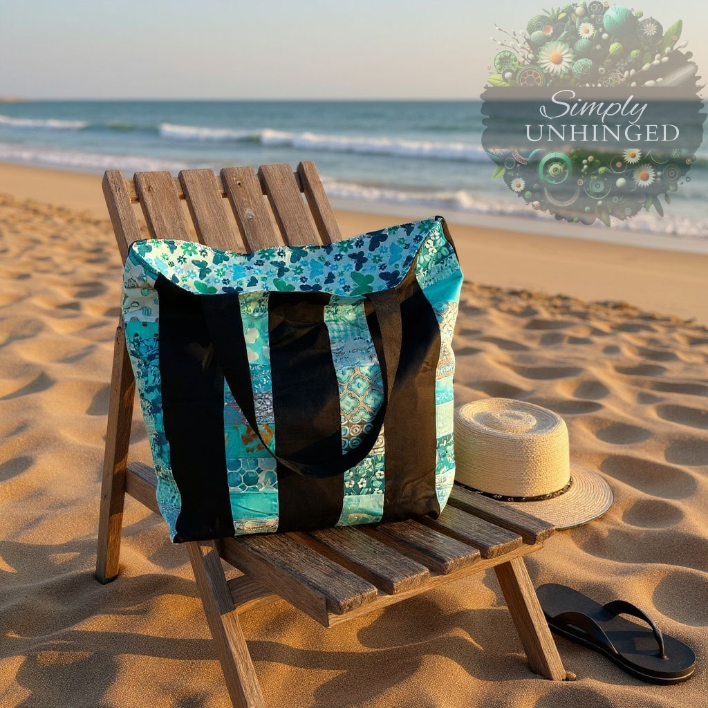 Turquoise Blue & Black XL Quilted Tote Bag