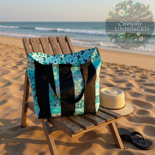 Turquoise Blue & Black XL Quilted Tote Bag