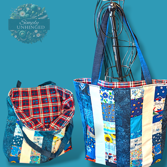 Navy Blue & White XL Quilted Tote Bag